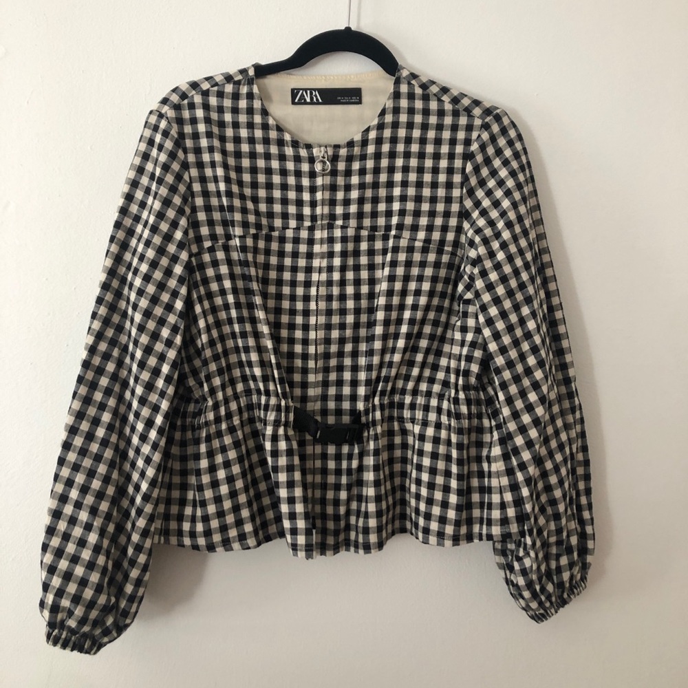 Zara Bomber Peplum Jacket Size M (black and white gingham)